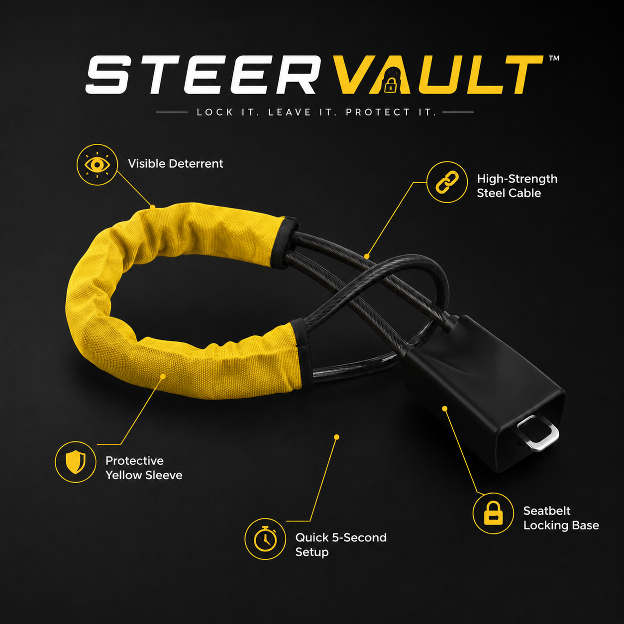 SteerVault Steering Wheel Lock — Heavy Duty Anti-Theft